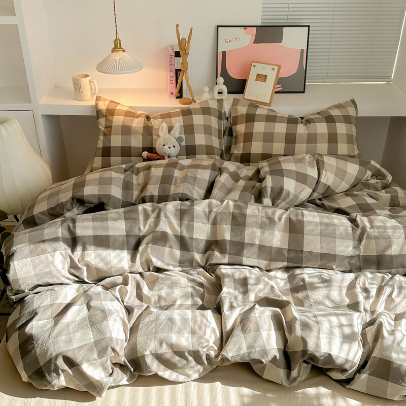 Cross-Border Muji-Style Soft and Skin-Friendly Washed Cotton Quilt Cover, Taiwan Bed Set, Fitted Sheet, Four-Piece Set, Three-Piece Bed Sheet Set Wholesale