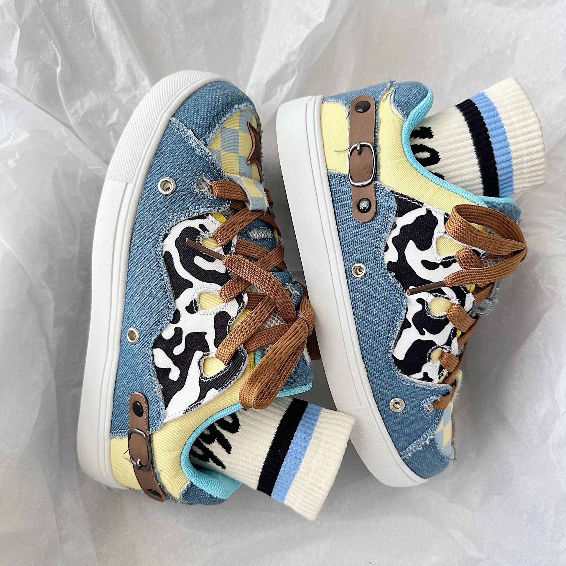 sommar andas canvas amerikansk college stil färg kontrast bröd skateboard skor för och_voghion.com