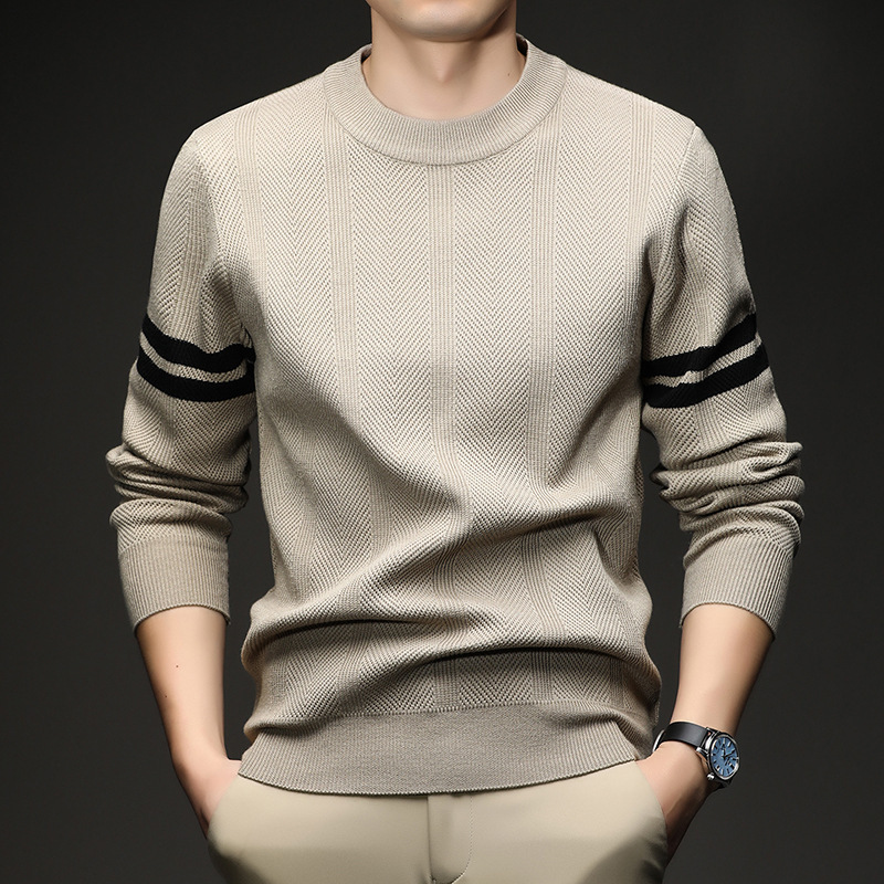 Medium-Thick Pullover Knit Sweater for Men, Autumn and Winter Pullover, Round Neck, Unique Design Sweater, Jacquard Base Shirt, Trendy for Men