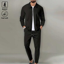 J 40514 Men's Zip-Up Waffle Knit Set �˶���װ ŷ���羳
