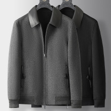 秋冬双面纯羊毛大衣男短款真皮翻领中年毛呢子商务休闲夹克外套潮