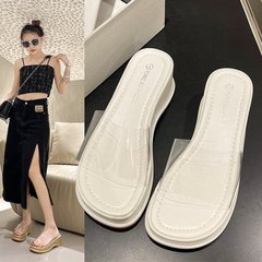 2023 Summer New Transparent One Strap Platform Sandals Candy Color Wedge Heel Thick Sole Barefoot Women's Shoes