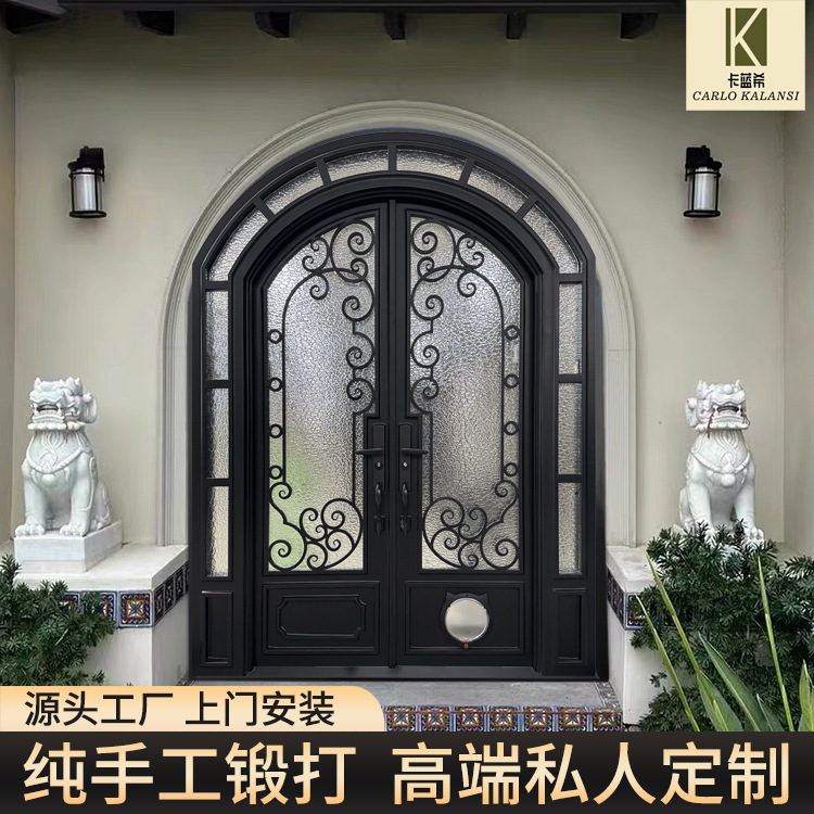 Hand-Forged Wrought Iron Sliding Doors for Villas, Glass Doors, Cross-Border Custom European-Style Doors, Custom Doors, Password Doors