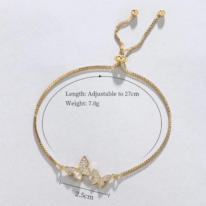 Elegant Butterfly Bangle With Zircon Inlay Adjustable Gold Plated_voghion.com