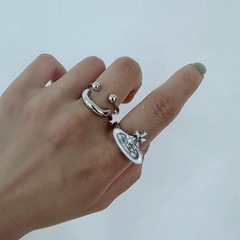 The Western Empress Sputnik Enamel Oil Texture Ring with Double Smile Inscription, Adjustable Finger Ring, Fashion Trend