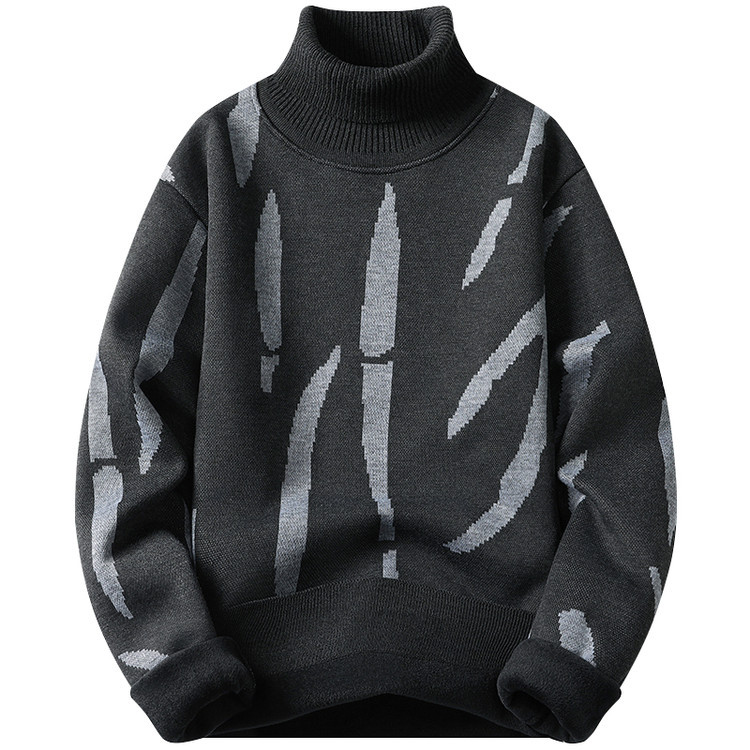 Invierno japonés de camiseta de cuello alto y grueso de camiseta de punto de impresión de hombre a rayas de punto casual camiseta de base