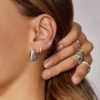 Fashionable metal brand earrings stainless steel, European style, simple and elegant design