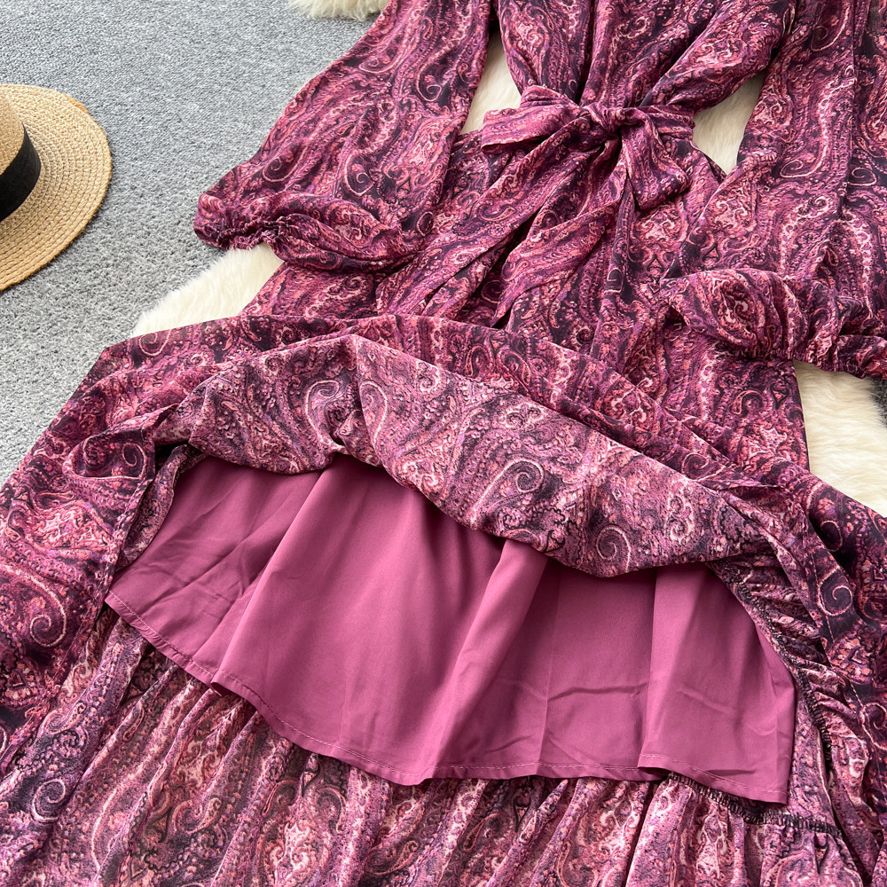 Women's French Style Loose Fitting Dress with Long Sleeves Tie Waist A-Line Long Skirt Slimming Elegant Spring Autumn Dress_ecoleips.com