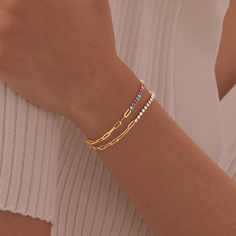 European and American style stainless steel flat cross chain zircon bracelet women's titanium steel simple personality all-Match Jewelry Wholesale