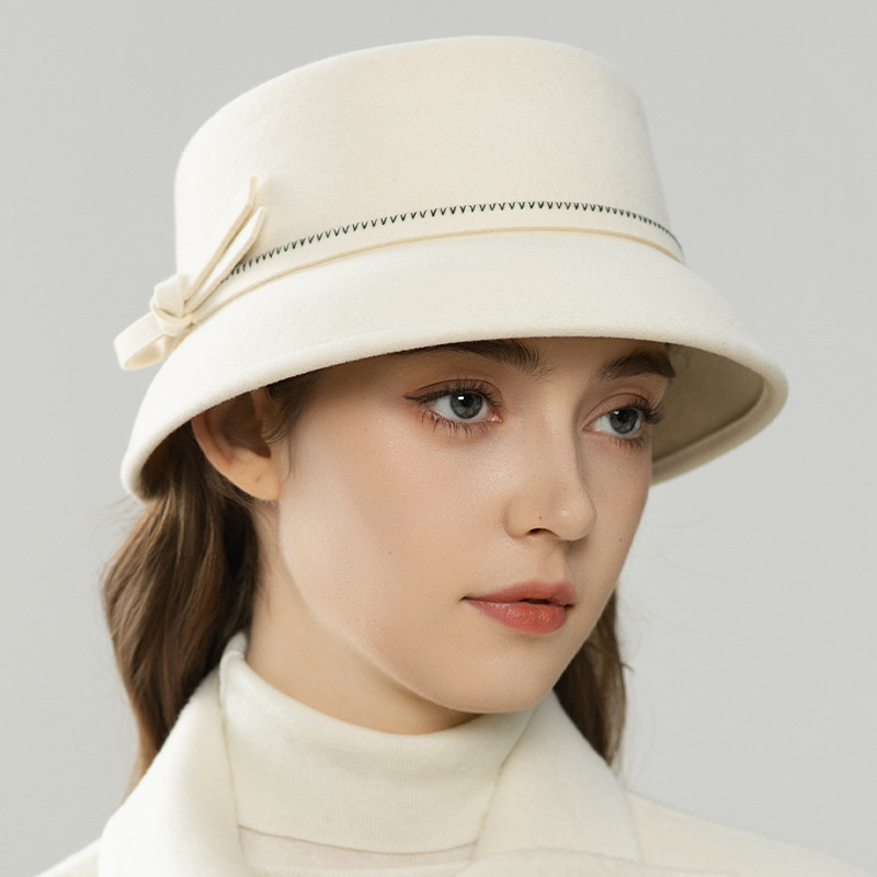 Mũ len nữ beanie phong cách Pháp trang trí nơ, chất len pha cao cấp ấm áp — màu đen