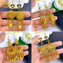 欧美镂空树叶流苏长款黄铜女耳坠复古花朵民族风镀金耳环厂家批发