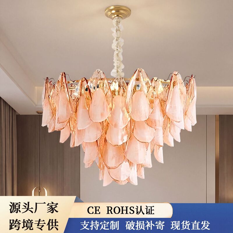 French-style living room handmade petal glass chandelier, vintage Murano light luxury bedroom dining room Zhongshan lighting fixture
