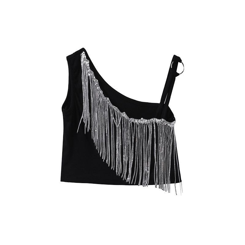 Niña mostrando el ombligo jazz jazz baile callejero traje de actuación modelo de grupo femenino pasarela práctica de moda traje de actuación de borla fresco