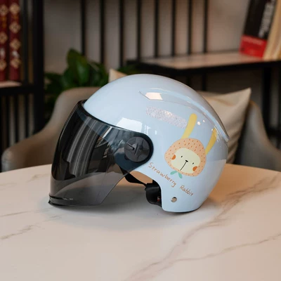 Motosiklet kaskı (dəbilqə) | Motorcycle Half Helmet for All Seasons - 802-blue-strawberry-rabbit-black-long-mirror-3c-certification-one-size