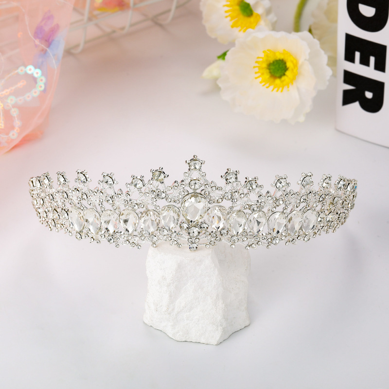 bridal headdress, luxurious and shiny rhinestone beauty pageant crown, multi color water drop headdress, wedding dress accessories, headband_voghion.com