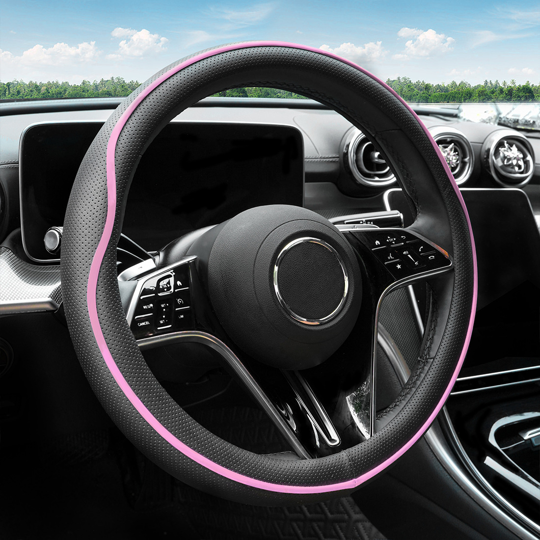 Car Steering Wheel Cover, Nappa Leather, All-Season, Stylish, Wear-Resistant, Cross-Border Hot-Selling Steering Wheel Protector