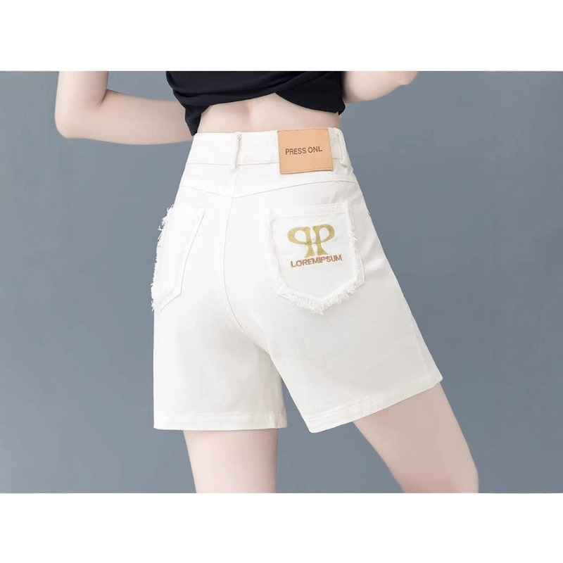 Denim Shorts Women's Summer Thin 2025 New Arrival Embroidered High Waist Loose A- shaped Outer Wear Explosions Four-point Hot Pants