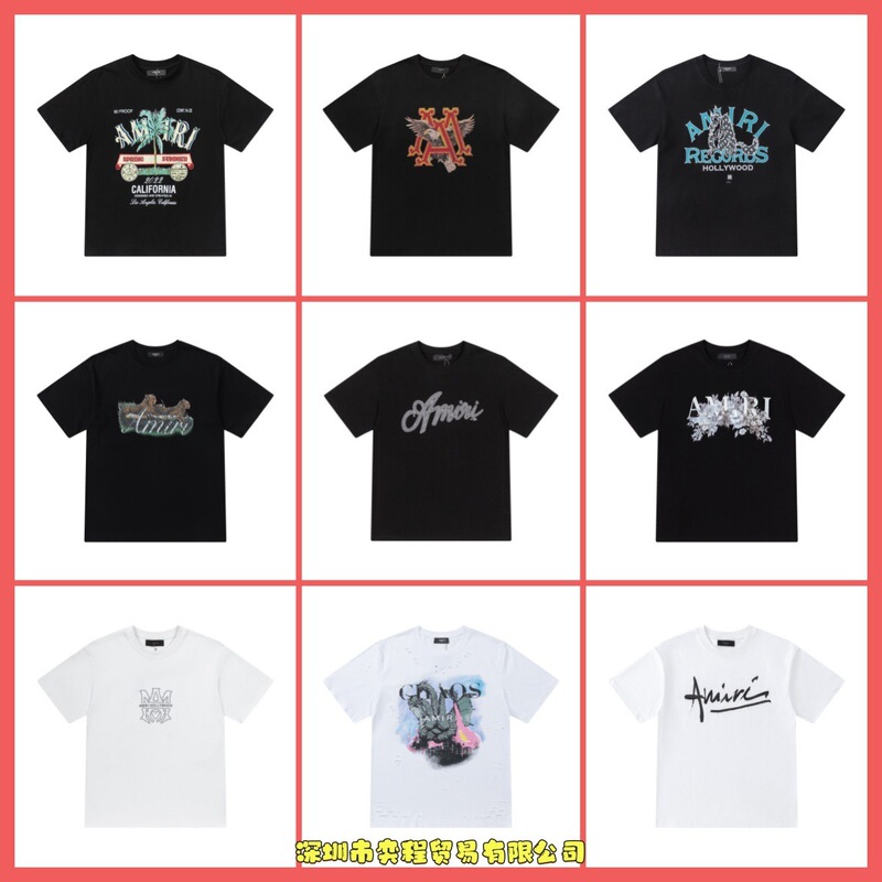 2026 Foreign Trade European and American Trendy Brand Amiri Autumn and Winter New Style Short-Sleeved Couple's T-Shirt with Letter Print on the Front and Back for Men 2026 Foreign Trade European and American Trendy Brand Amiri Autumn and Winter New Style Short-Sleeved Couple's T-Shirt with Letter Print on the Front and Back for Men