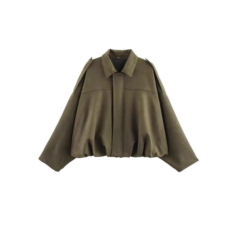 Cross-Border European and American Women's Fashion 2026 New Style Suede Texture Lapel Zipper Button Pilot Jacket
