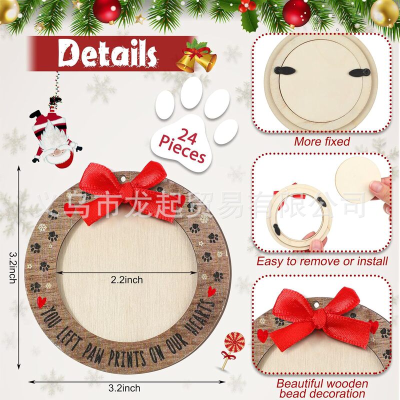 木製フォトフレーム装飾品 クリスマス帽子 美しいリボンとレトロなロープ クリスマスツリー かわいい吊り下げ飾り 写真|undefined