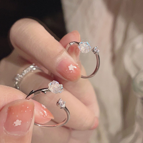 s925 sterling silver camellia open ring female ins gentle fairy style niche light luxury design colorful index ring