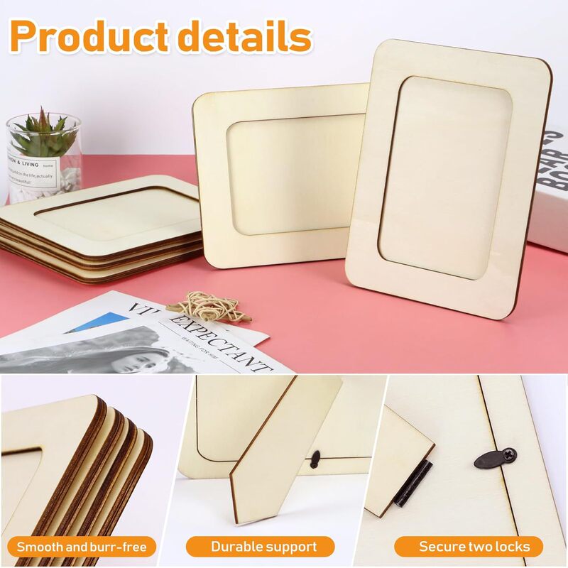 Wooden White Billet Photo Frame Children's Handmade DIY Photo Frame Cream Clay Picture Frame Angle Support Stereo White Billet Wood Photo Frame