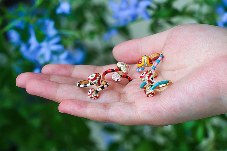 Adjustable Ring Size Retro Geometric Snake Copper Open Ring Plating Zircon Copper Rings
