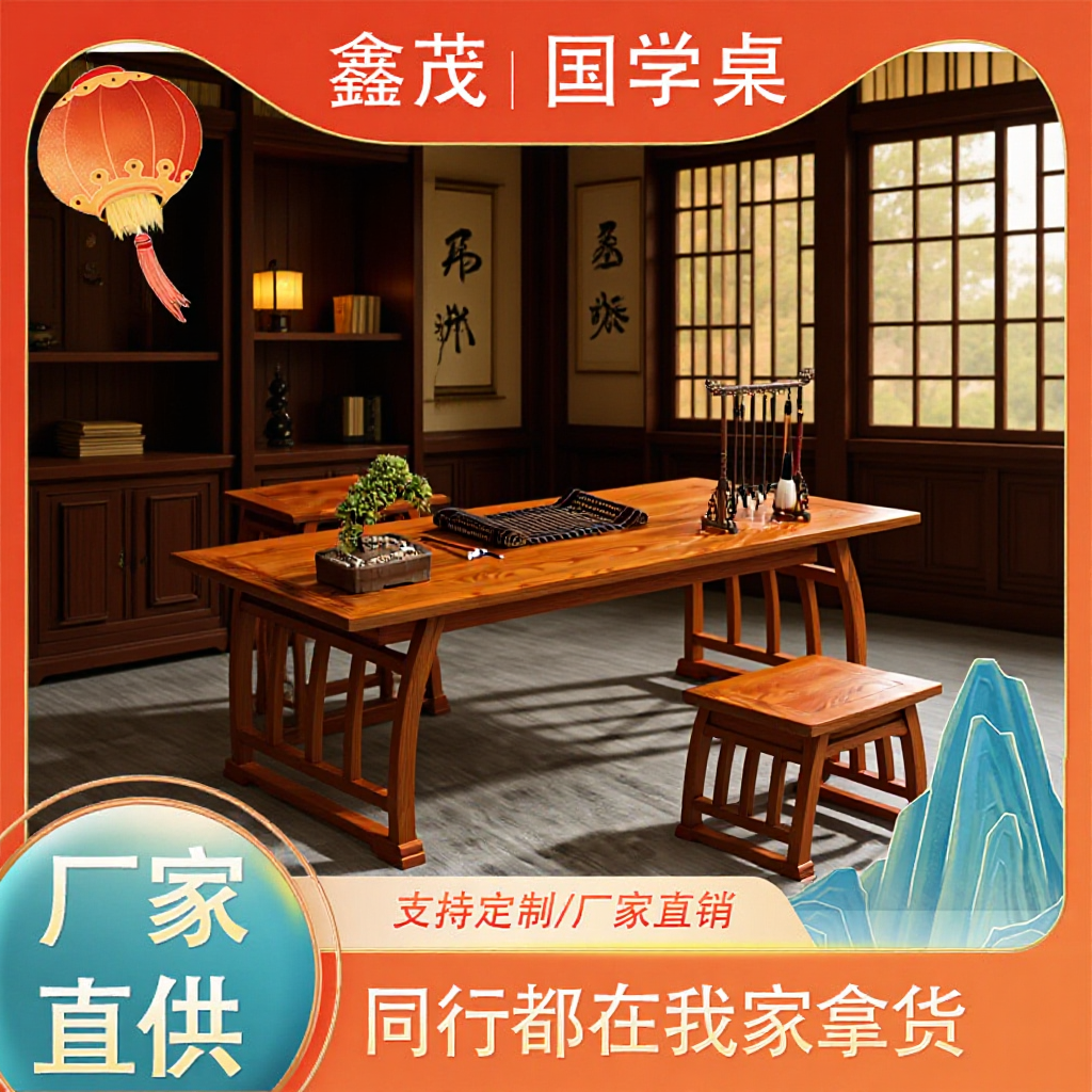 Solid Wood Calligraphy Table, Ancient Style Writing Practice Table, Natural Wood Copying Desk, Student Desk and Chair, Meditation Table, Tea Table Wholesale