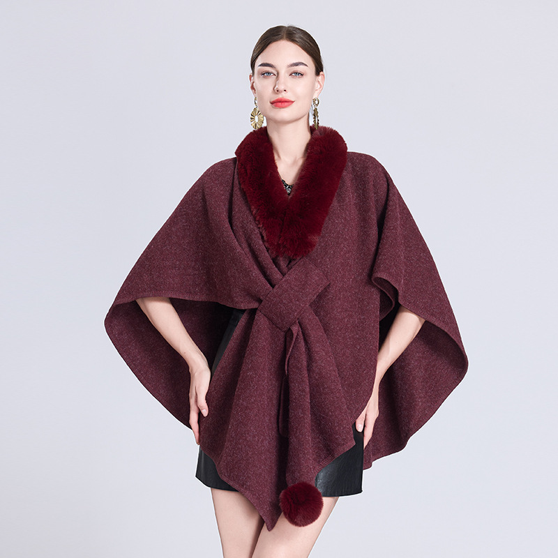 Live Hot Autumn and Winter New Scarf Shawl Shawl Fur Collar Fur Ball Knitted Cardigan Cape Shawl 0962#