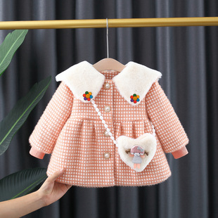 3448 foreign trade children's clothing children's woolen coat thickened a generation of Korean girls plaid coat baby cotton-padded jacket