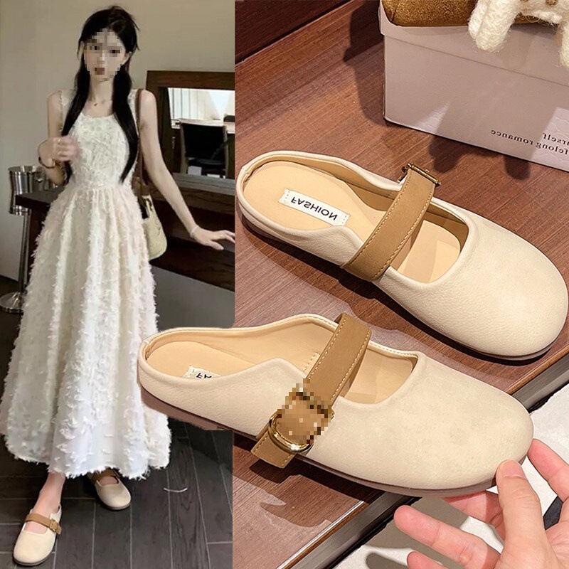 Flat Birkenstock-Style Mules for Women, New Spring/Summer Style, Suitable for Wearing with Skirts, Slip-On Sandals for Pregnant Women, Casual Shoes