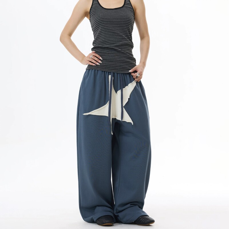 American-style patchwork design drawstring drapey sports sweatpants, new trendy brand loose straight casual pants for men and women American-style patchwork design drawstring drapey sports sweatpants, new trendy brand loose straight casual pants for men and women