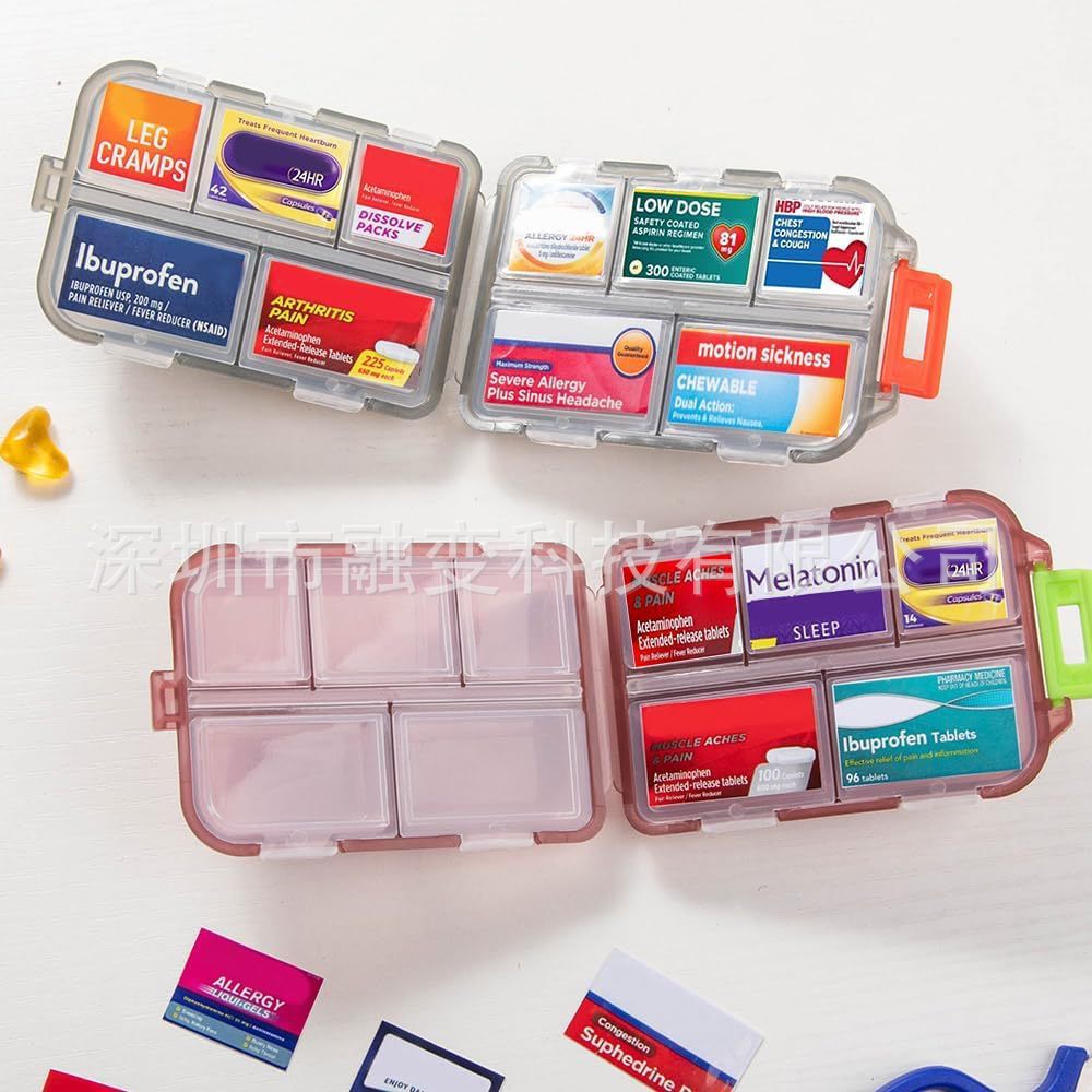 Pocket pharmacy con labels conveniente 147 etiqueta adhesiva de la medicina de viaje 10 cajas de pastillas