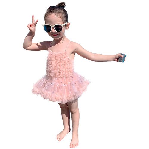 Summer Swimwear 2024 New Style One-piece Swimsuit Princess Swim Outfit Ruffle Girls' Vacation Swimwear with Swim Cap
