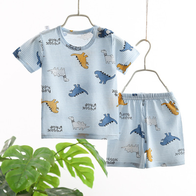 寶寶空調服2021新款夏季T恤短袖套裝男女童家居服透氣薄款代發