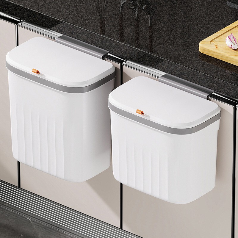 Household Plastic Flip-Top Wall-Mounted Trash Can for Kitchen, Bathroom, and Toilet, with Lid, Suitable for Narrow Spaces