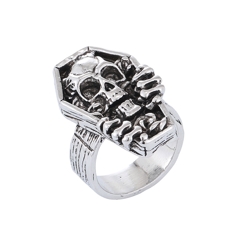 Yunjin transfronteriza nuevo europeo y americano retro cráneo anillo hombres hip hop punk estilo aleación de zinc joyería al por mayor