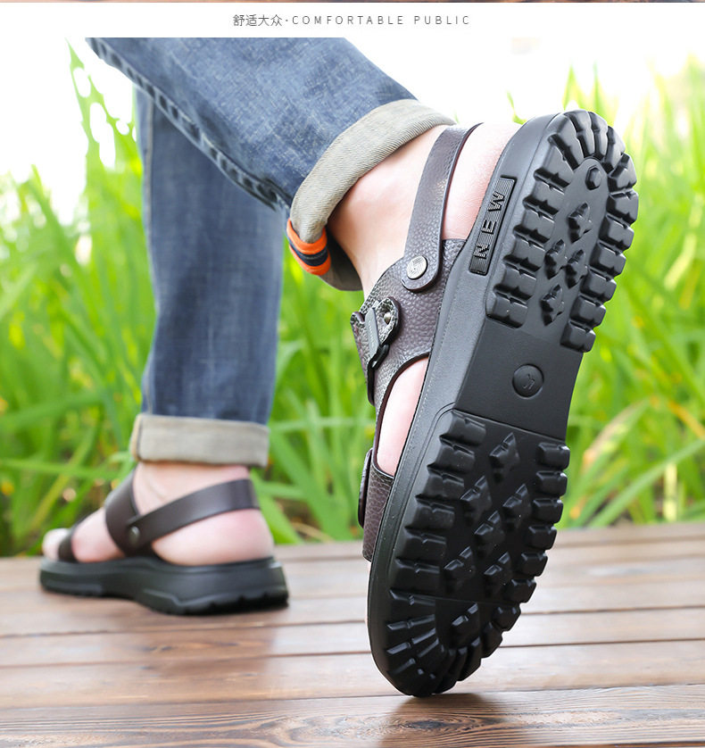 Dép sandal nam da bò lớp đầu hở ngón thoáng khí chống trượt đi biển và dạo phố — C6253 Màu nâu, C6253 Màu đen chi tiết 16