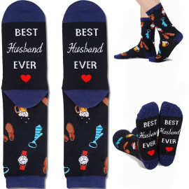 跨境亚马逊best husband ever英文字母袜子好丈夫运动中筒袜socks