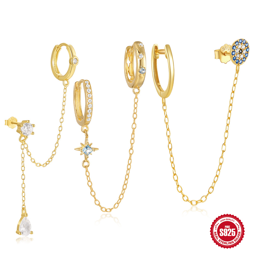 Moda europea y americana s925 plata de ley ojo de diablo con incrustaciones de circón uso diario de borlas pendientes pendientes pendientes