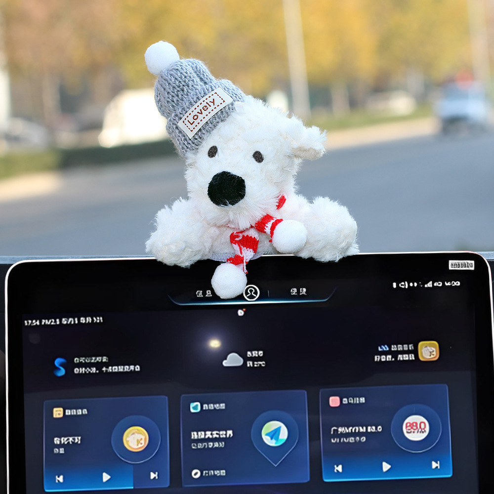 Decoración de la pantalla del coche de West Highland, cachorro garabateado, bloqueo de coche, decoración de la pantalla de control central, accesorios de coche, felpa linda