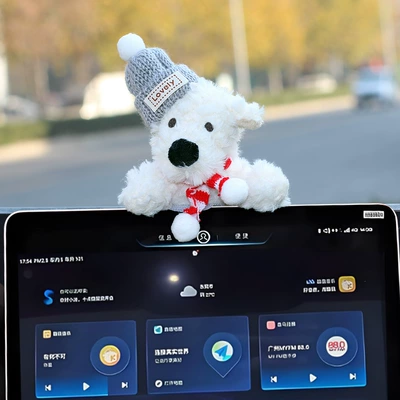 Control Screen Decoration, Car Interior – Car ornaments - west-highland-letter-gray-hat-red-and-white-scarf-ornament-style