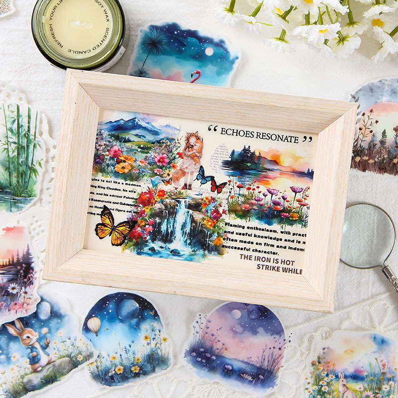 Botón de flores especial aceite y papel pegatinas paquetes diy diario de mano pegatinas decorativas pegatinas de agua paisaje material pegatinas de papelería