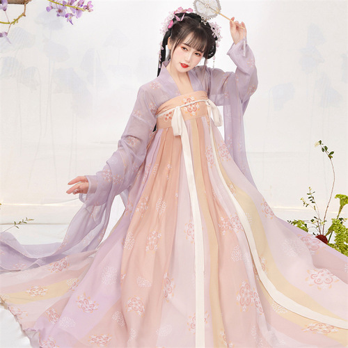 Tang-style Hanfu for Women, Chinese Traditional Style, Level-collared Blouse and Skirt, Ethereal and Elegant, Modernized Original Summer Ancient Costume, Thin and Transcendent Set