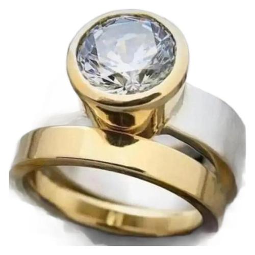 Elegant and Minimalist Retro Diamond Ring for Women, Lightweight Luxury Dual-Color Diamond-Embedded Simple Smooth Couple's Ring