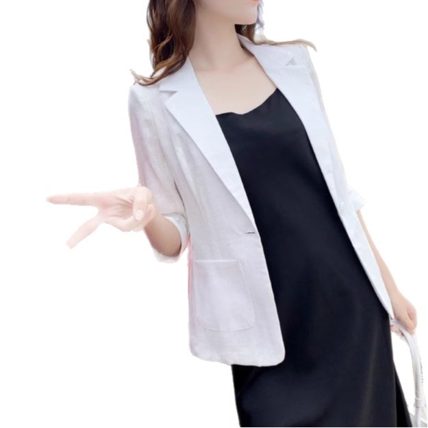 Neuer dünner Leinenblazer für Damen, Sommer 2025, britischer Stil, lässige Mode, Baumwoll-Leinen-Blazer in Größe S, auch in Übergrößen erhältlich_voghion.com