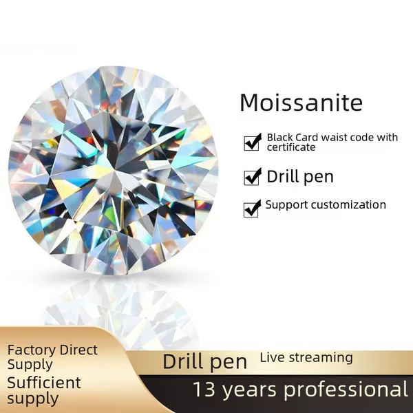 Factory Direct supply D color super white moissanite bare stone round moissanite eight hearts and eight arrows GRA waist size carbon silica wholesale