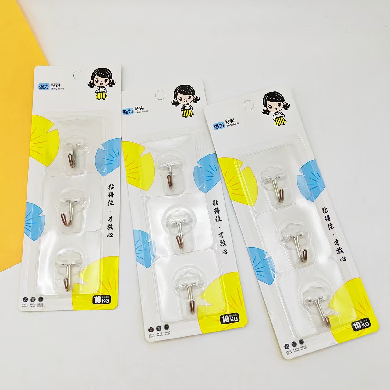 3-Pack Transparent Adhesive Hooks, Strong Adhesive, No-Drill Kitchen Hooks, Strong Wall-Mounted Transparent Adhesive Hooks