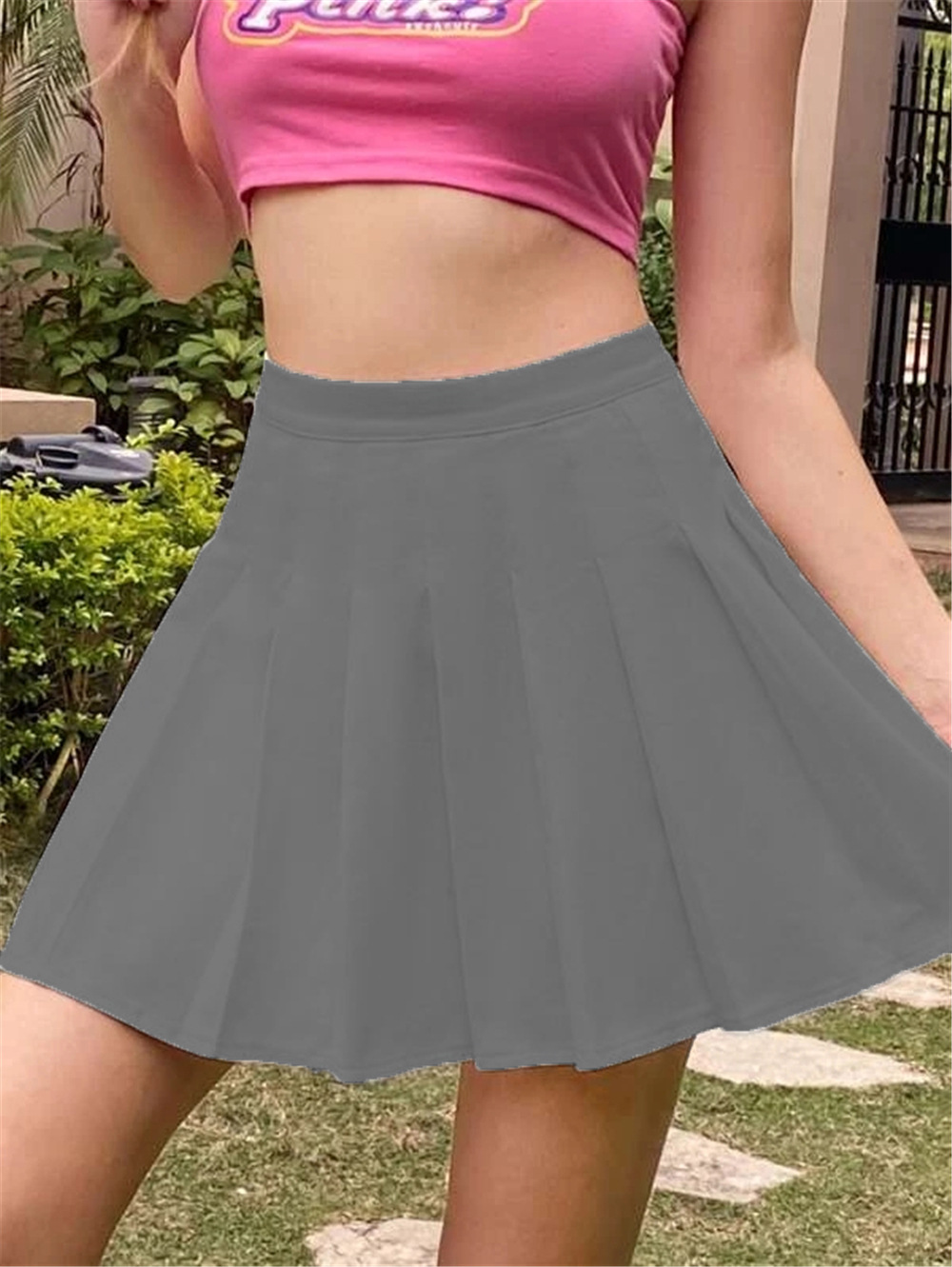 Solid Color Pleated A-Line Skirt NSQY103926