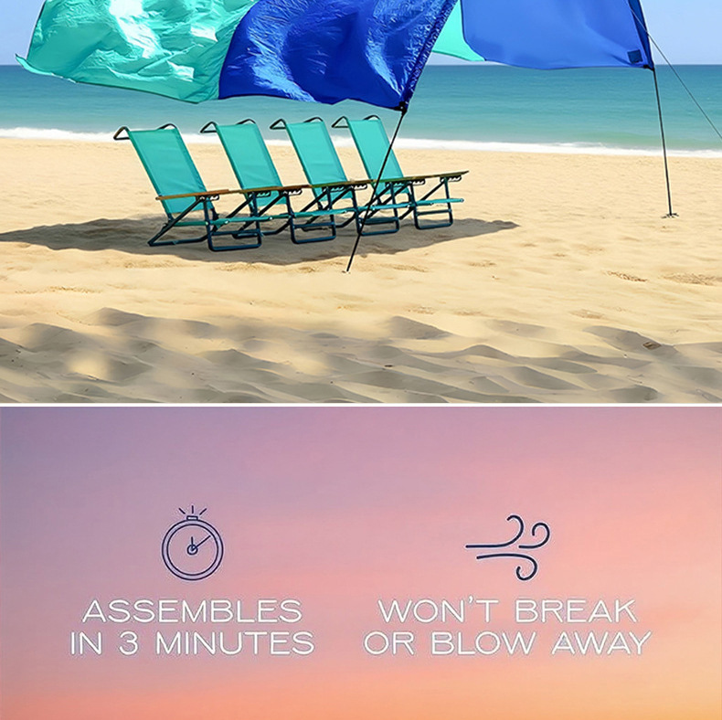 Beach and seaside sunshade, sun protection tent, portable outdoor quick-open umbrella, desert wind-powered canopy